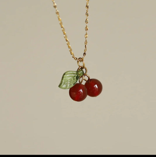 Vintage Red Cherry Double Chain Necklace