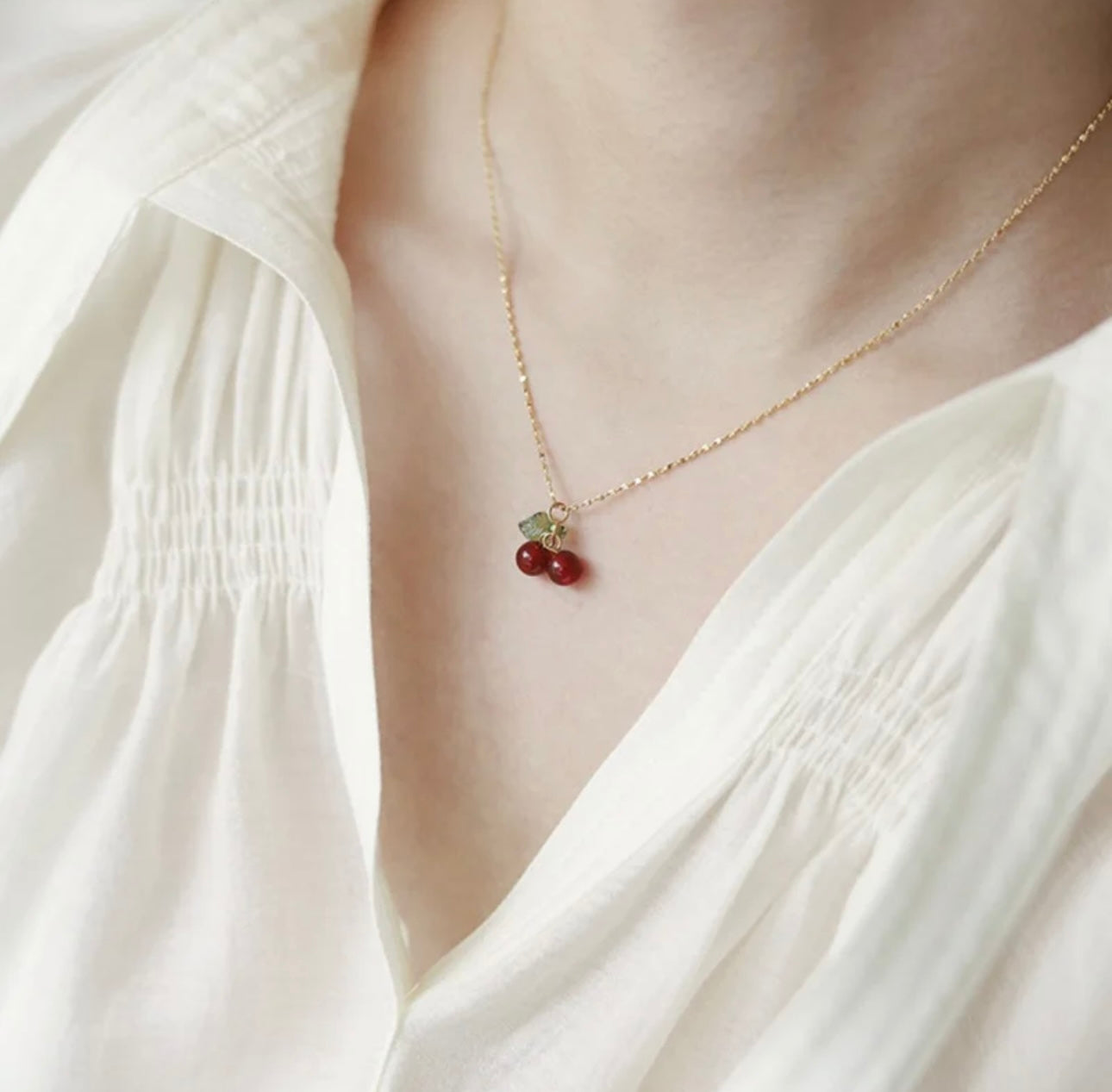 Vintage Red Cherry Double Chain Necklace